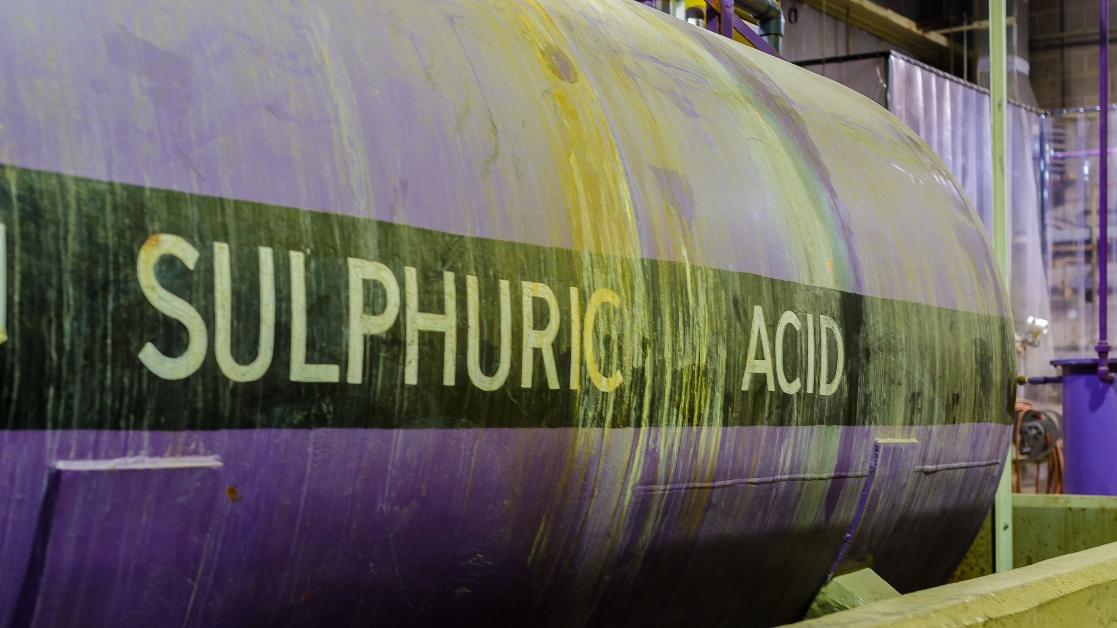 sulphuric acid in a purple tank