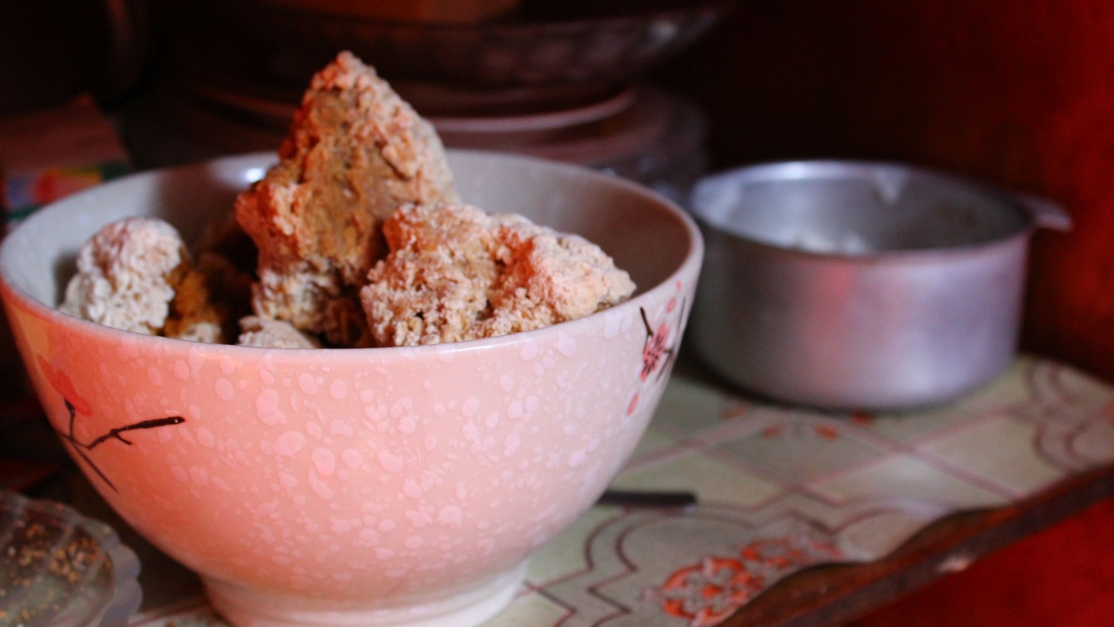 A bowl of Dried cheese curd