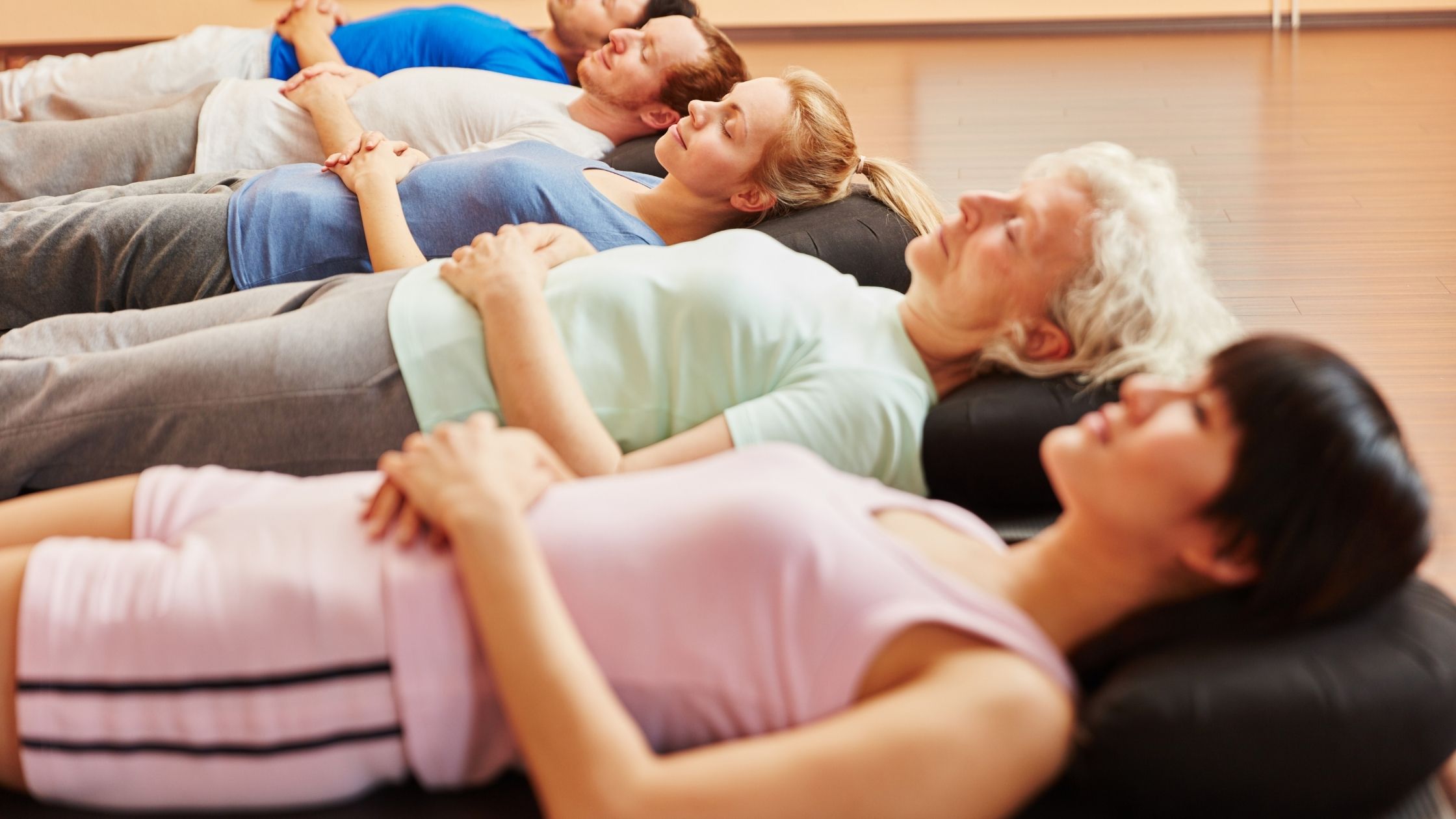 Group exercise with an old woman