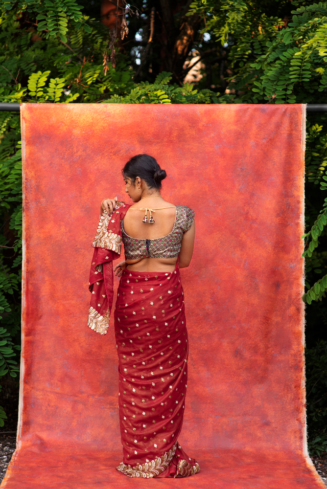 Young Woman in a Backless Saree Pose