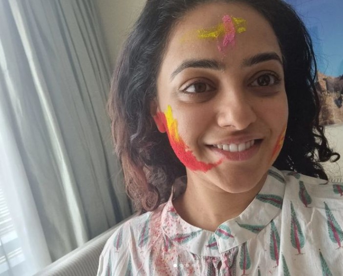 Nithya Menon Celebrating holi