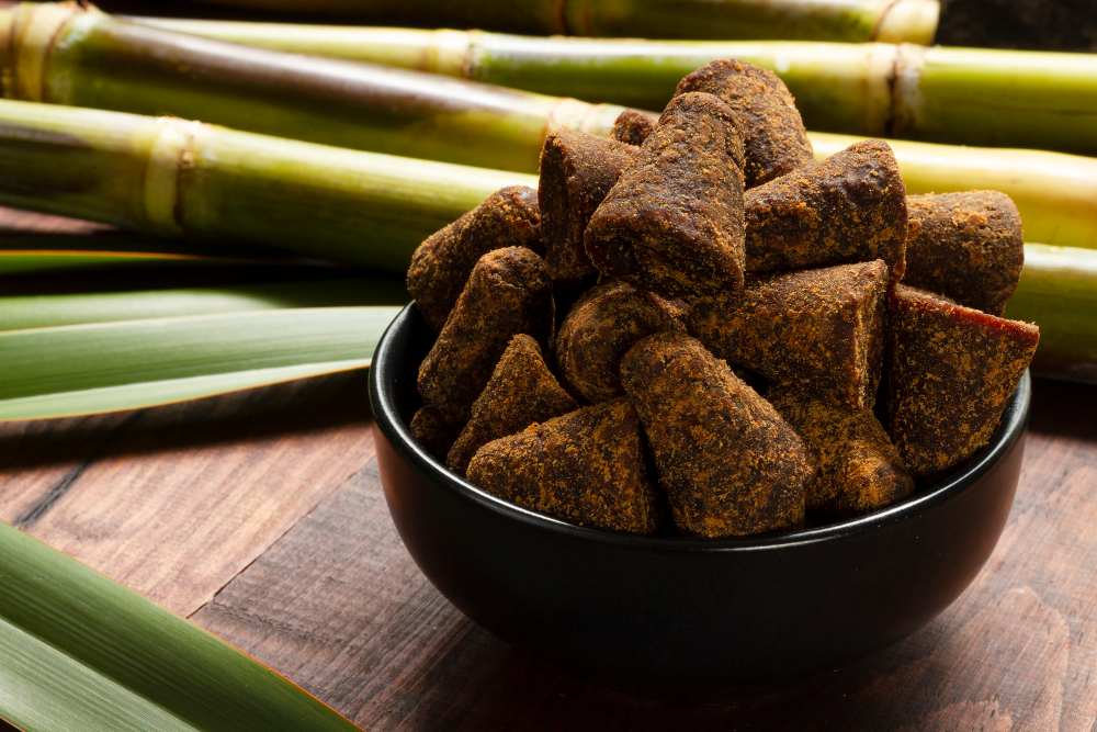 Palm Jaggery pieces in a bowl