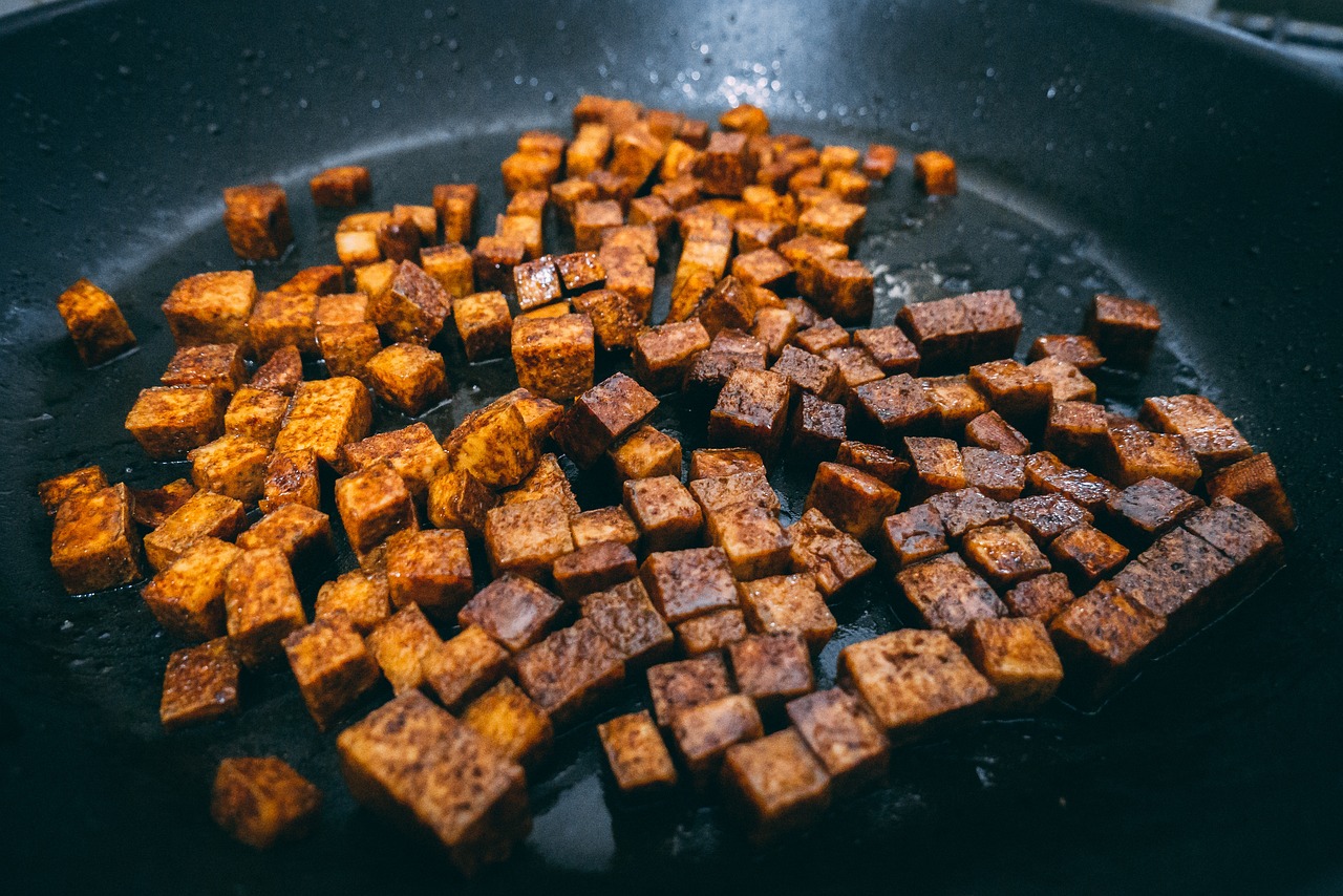 pieces of fried tofu in plate