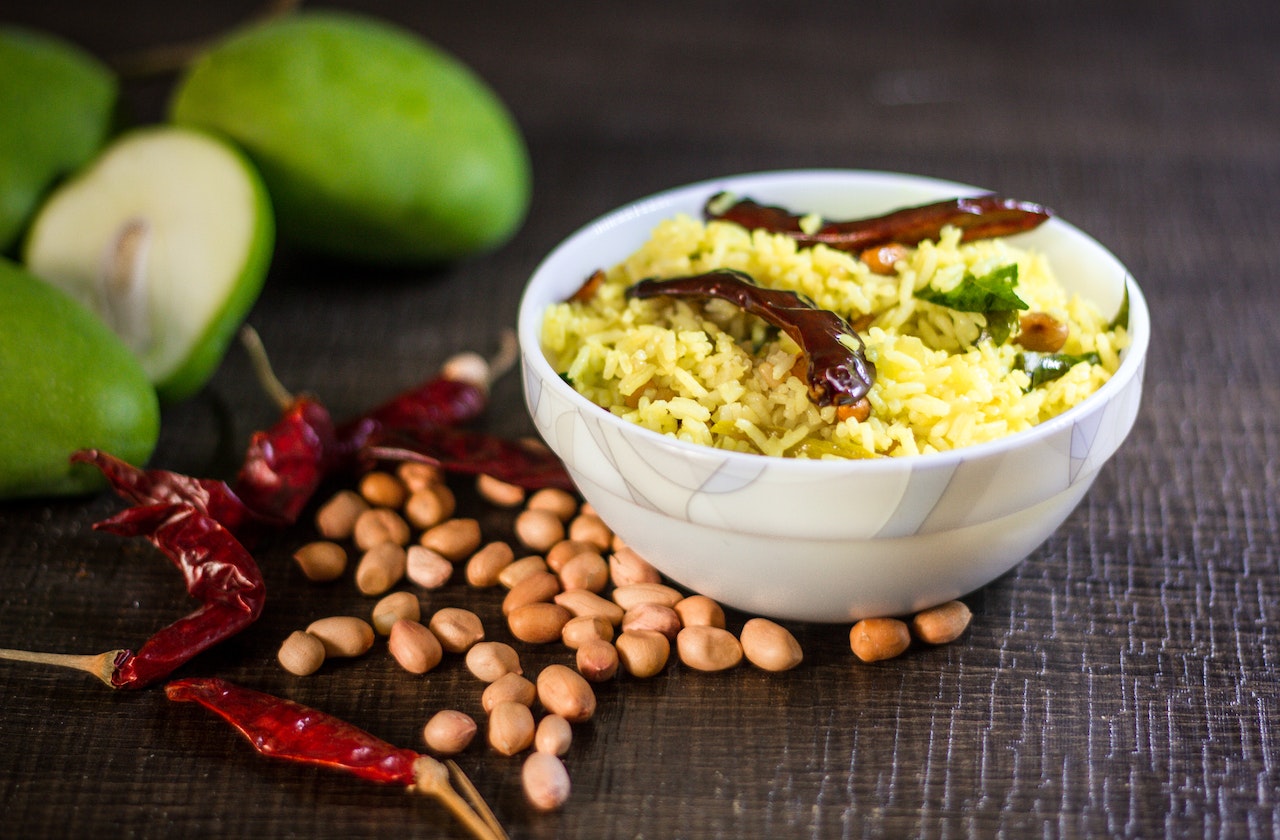 Pulihora on White Ceramic Bowl 